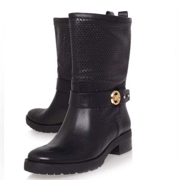 Womens MICHAEL Michael Kors Daria Flat Mid-Calf biker Boot black leather nib nwt - Picture 2 of 13